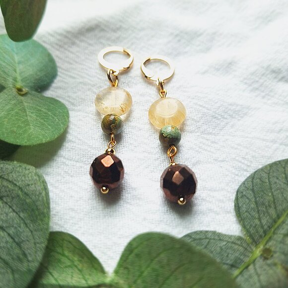 Boho Gold Jasper Earrings, Elegant Hippie Earrings, Soft Whimsigoth Earrings, - Picture 4 of 7